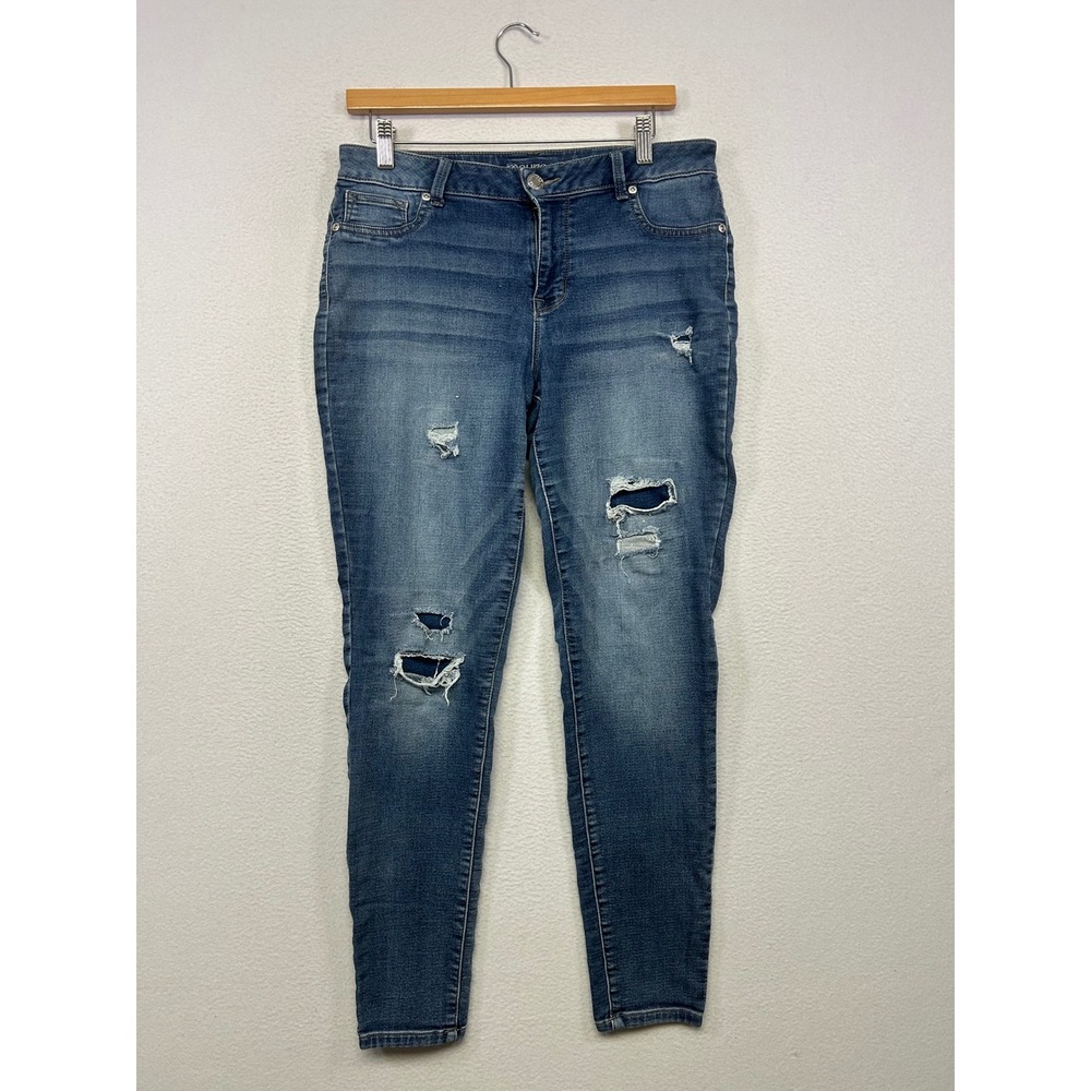 Distressed Grunge Maurices Womens L REG Blue Skinny Ripped Jeans